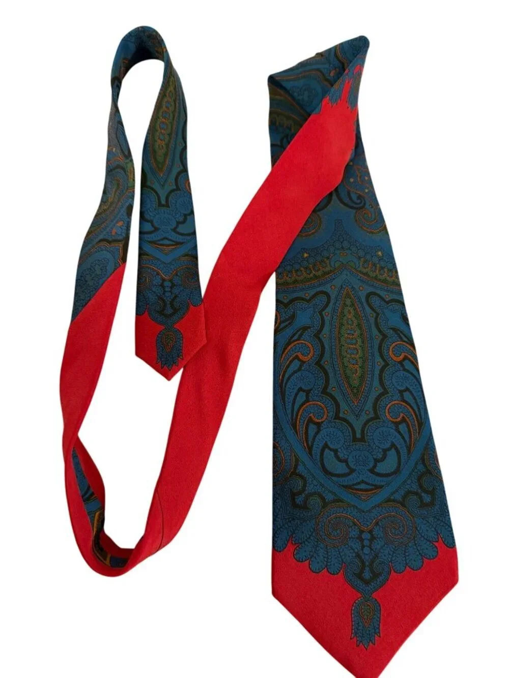 Polo Ralph Lauren Mens Tie Silk Two-tone Paisley Pattern OS Pointed-end Vintage
